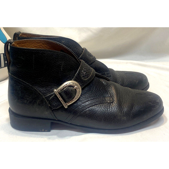 Ariat Black Leather Western Ankle Boots Silver Buckle Blair Style 16401 Sz 8 - Picture 1 of 14